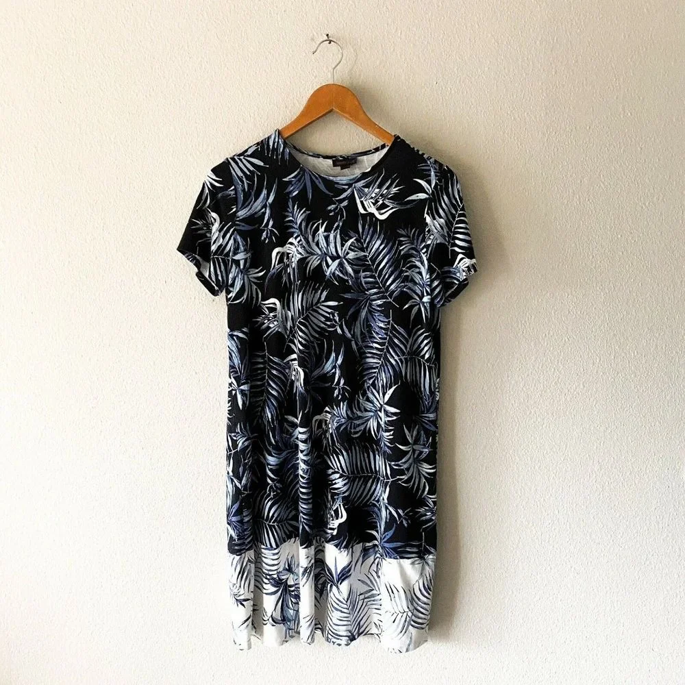 J. Jill blue and white leaf print dress short sleeve Wearever Collection M - Picture 1 of 7